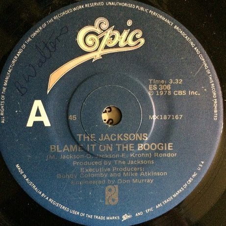 The Jacksons : Blame It On The Boogie (7", Single, Blu)