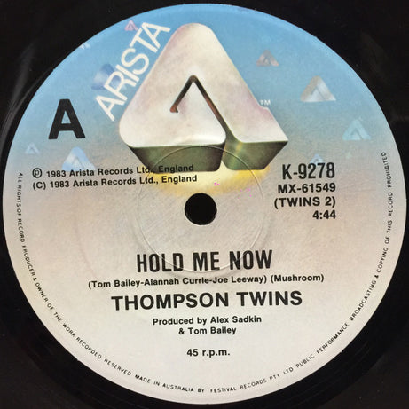 Thompson Twins : Hold Me Now (7", Single)