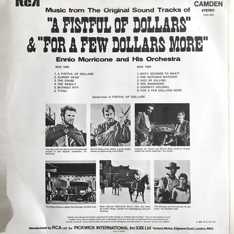 Ennio Morricone And His Orchestra* : Music From The Original Sound Tracks Of "A Fistful Of Dollars" & "For A Few Dollars More" (LP, Comp, RE)