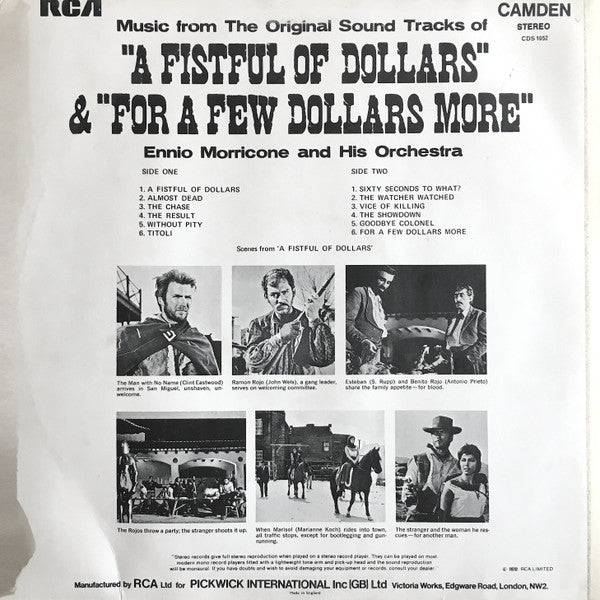 Ennio Morricone And His Orchestra* : Music From The Original Sound Tracks Of "A Fistful Of Dollars" & "For A Few Dollars More" (LP, Comp, RE)