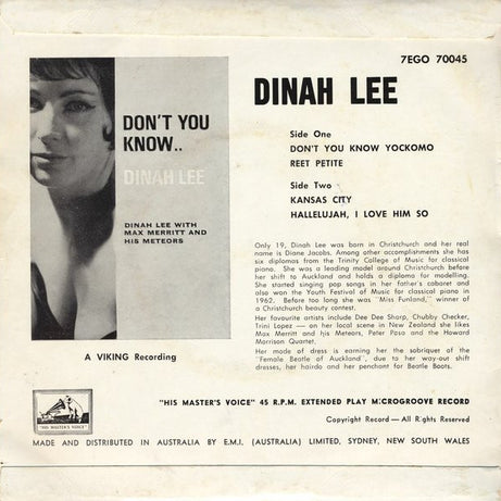 Dinah Lee With Max Merritt And The Meteors : Don't You Know.. (7", EP, Mono)