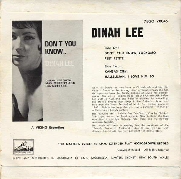 Dinah Lee With Max Merritt And The Meteors : Don't You Know.. (7", EP, Mono)