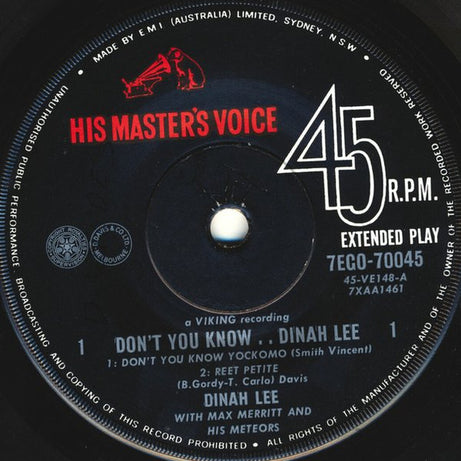 Dinah Lee With Max Merritt And The Meteors : Don't You Know.. (7", EP, Mono)