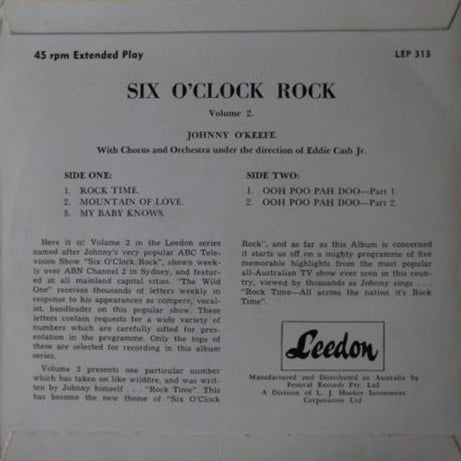 Johnny O'Keefe And The Dee Jays : 6 O'Clock Rock Vol. 2 (7", EP)