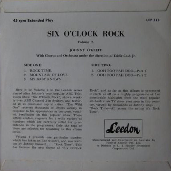 Johnny O'Keefe And The Dee Jays : 6 O'Clock Rock Vol. 2 (7", EP)