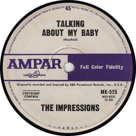 The Impressions : Talking About My Baby / Never Too Much Love (7", Single)