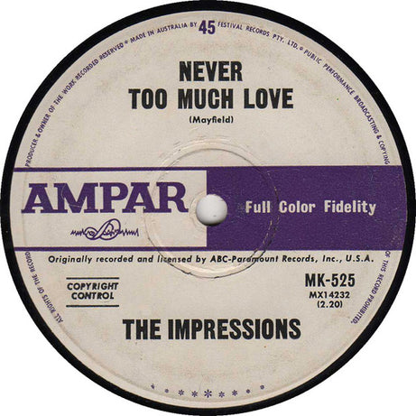 The Impressions : Talking About My Baby / Never Too Much Love (7", Single)
