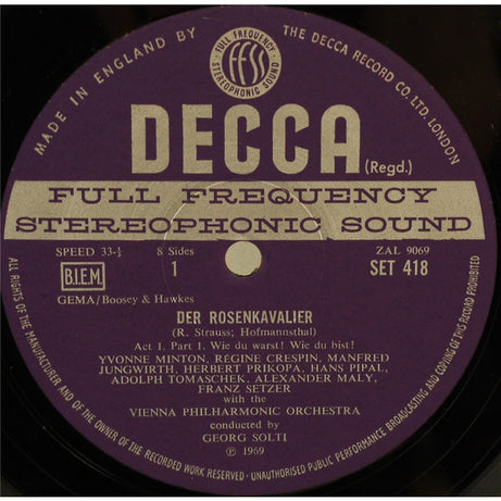 Richard Strauss, Wiener Philharmoniker, Georg Solti, Régine Crespin, Yvonne Minton : Der Rosenkavalier (4xLP, WB  + Box)