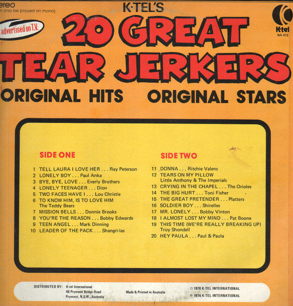 Various : 20 Great Tear Jerkers (LP, Comp)