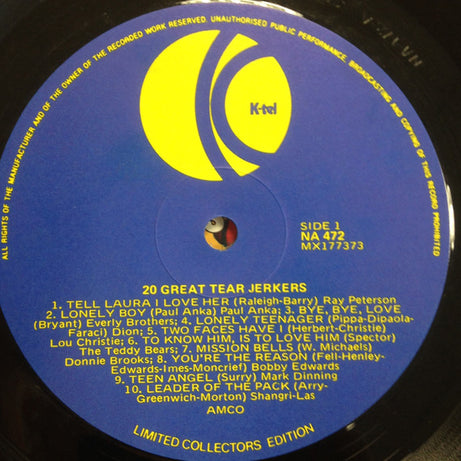 Various : 20 Great Tear Jerkers (LP, Comp)