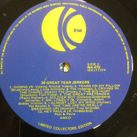 Various : 20 Great Tear Jerkers (LP, Comp)