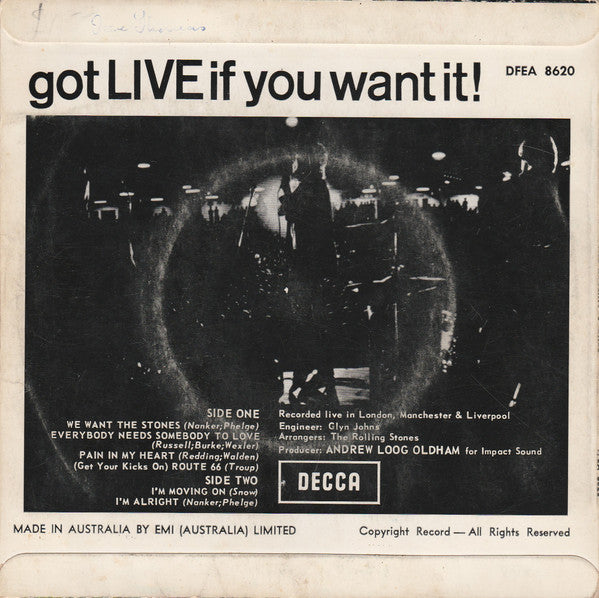 The Rolling Stones : Got Live If You Want It! (7", EP, Mono)