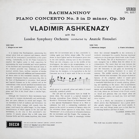 Vladimir Ashkenazy, Sergei Rachmaninoff, Anatole Fistoulari, London Symphony Orchestra : 3rd. Piano Concerto (LP, RP)