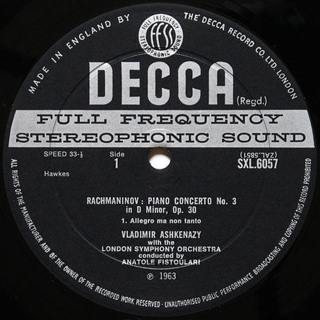 Vladimir Ashkenazy, Sergei Rachmaninoff, Anatole Fistoulari, London Symphony Orchestra : 3rd. Piano Concerto (LP, RP)