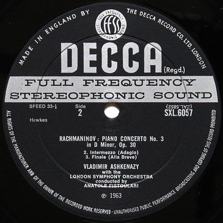 Vladimir Ashkenazy, Sergei Rachmaninoff, Anatole Fistoulari, London Symphony Orchestra : 3rd. Piano Concerto (LP, RP)