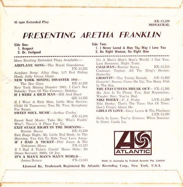 Aretha Franklin : Presenting Aretha Franklin (7", EP, Mono)
