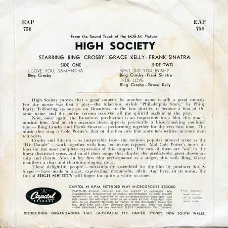 Bing Crosby - Grace Kelly - Louis Armstrong And His Band - Frank Sinatra : High Society (7", EP)