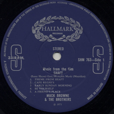 Mack Browne & The Brothers : Isaac Hayes' Music From The Movie Shaft (LP, Album)