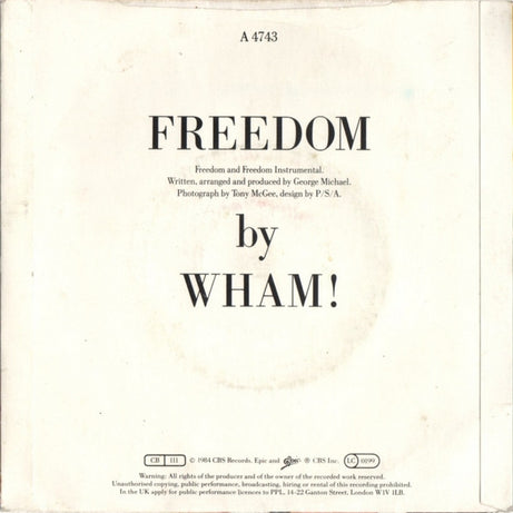Wham! : Freedom (7", Single, Blu)