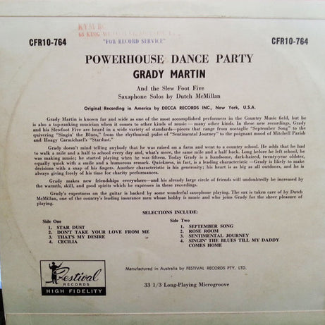 Grady Martin And The Slew Foot Five : Powerhouse Dance Party (10", Album, Mono)