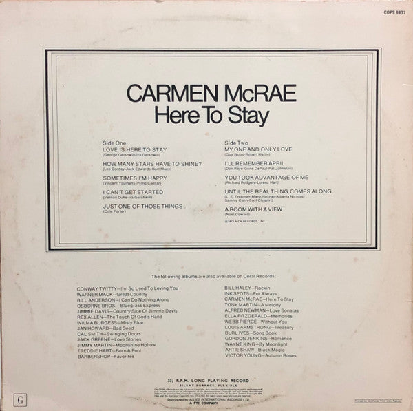 Carmen McRae : Here To Stay (LP, Comp)