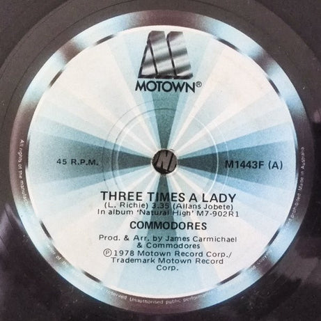 Commodores : Three Times A Lady  (7", Single, RP)