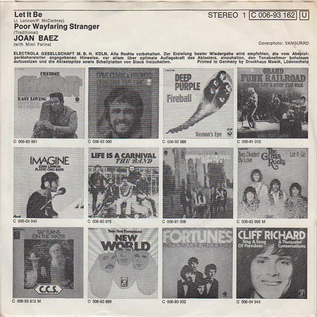 Joan Baez : Let It Be (7", Mono)