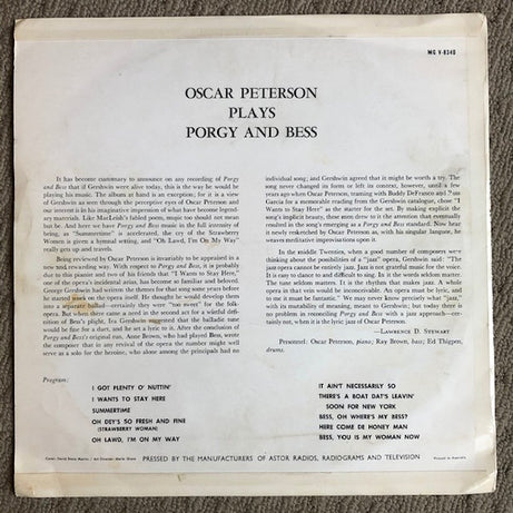 Oscar Peterson : Plays Porgy And Bess (LP, Album, Mono)