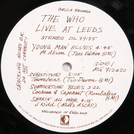 The Who : Live At Leeds (LP, Album, Glo)