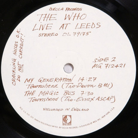 The Who : Live At Leeds (LP, Album, Glo)
