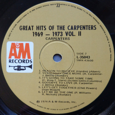 Carpenters : Great Hits Of The Carpenters Vol II 1969-1973 (LP, Comp, Gat)