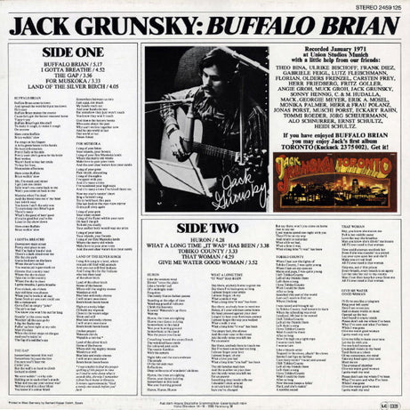 Jack Grunsky : Buffalo Brian (LP, RE)