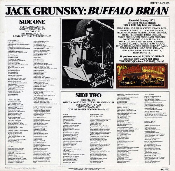 Jack Grunsky : Buffalo Brian (LP, RE)