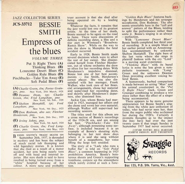 Bessie Smith : Empress Of The Blues Volume Three (7", EP)