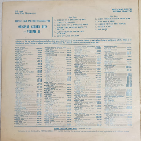 Johnny Cash And The Tennessee Two* : Original Golden Hits Volume II (LP, Comp, Ora)
