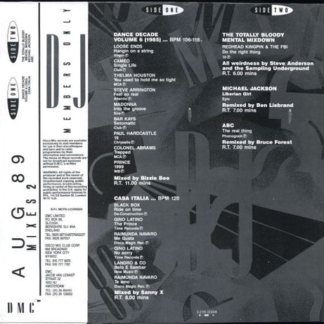 Various : August 89 - Mixes 2 (LP, Comp, P/Mixed)