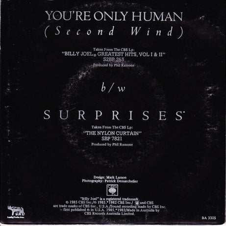 Billy Joel : You're Only Human (Second Wind) (7")