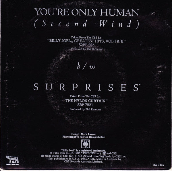 Billy Joel : You're Only Human (Second Wind) (7")