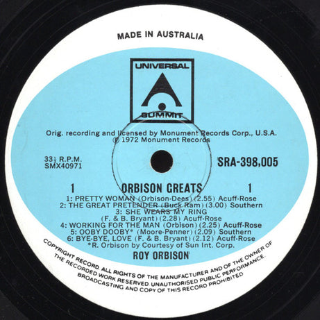 Roy Orbison : Orbison Greats (LP, Comp, Gat)