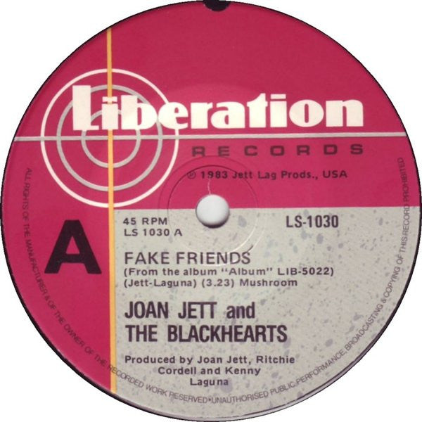 Joan Jett & The Blackhearts : Fake Friends (7")