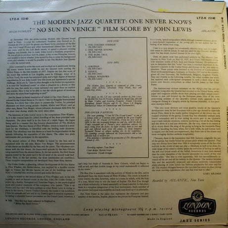 The Modern Jazz Quartet : One Never Knows - Original Film Score For “No Sun In Venice”  (LP, Album, Mono)