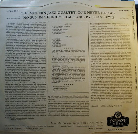The Modern Jazz Quartet : One Never Knows - Original Film Score For “No Sun In Venice”  (LP, Album, Mono)