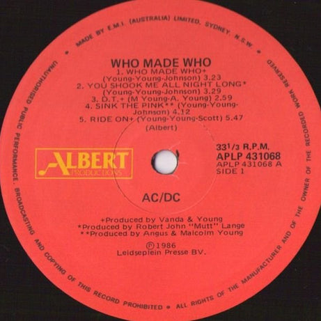 AC/DC : Who Made Who (LP, Album, Comp)