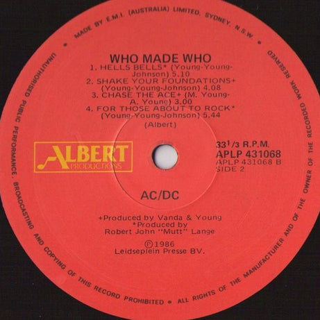 AC/DC : Who Made Who (LP, Album, Comp)