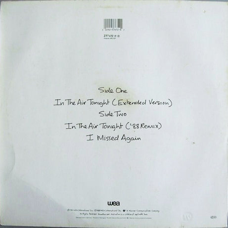 Phil Collins : In The Air Tonight (88' Remix) And (Extended Version) (12", Maxi, Rec)