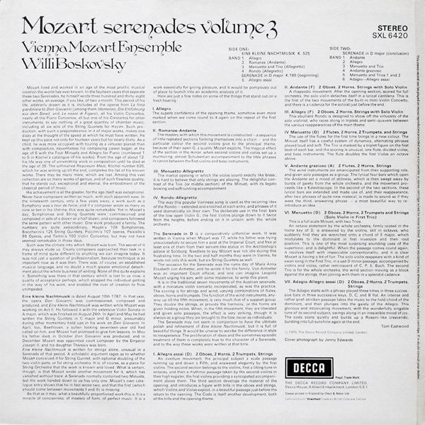 Mozart*, Vienna Mozart Ensemble* ∙ Willi Boskovsky : Serenades Volume 3 (Eine Kleine Nachtmusik K525 ∙ Serenade K185) (LP)