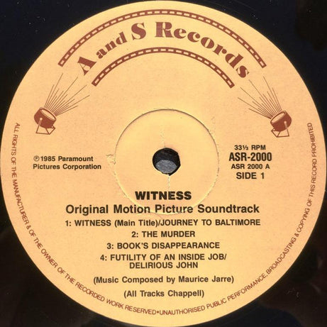 Maurice Jarre : Witness (Original Motion Picture Soundtrack) (LP, Album)