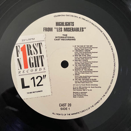 Alain Boublil & Claude Michel Schönberg* : Highlights From Les Misérables:  The International Cast Recording (LP, Album, Gat)
