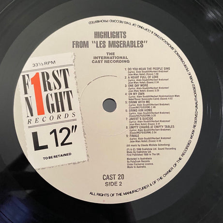 Alain Boublil & Claude Michel Schönberg* : Highlights From Les Misérables:  The International Cast Recording (LP, Album, Gat)