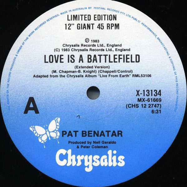 Pat Benatar : Love Is A Battlefield (12", Single, Ltd)